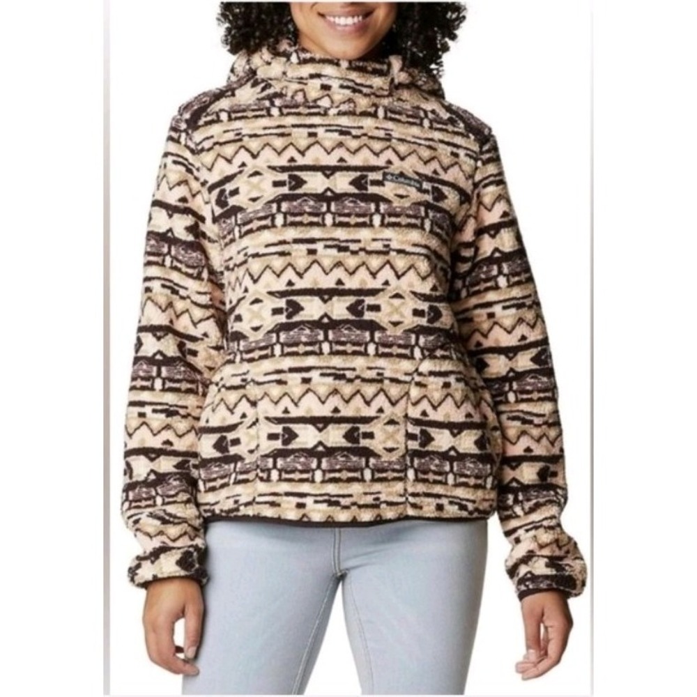 Columbia West Bend Sherpa Fleece Hoodie Womens XL Aztec Southwestern Pink Brown